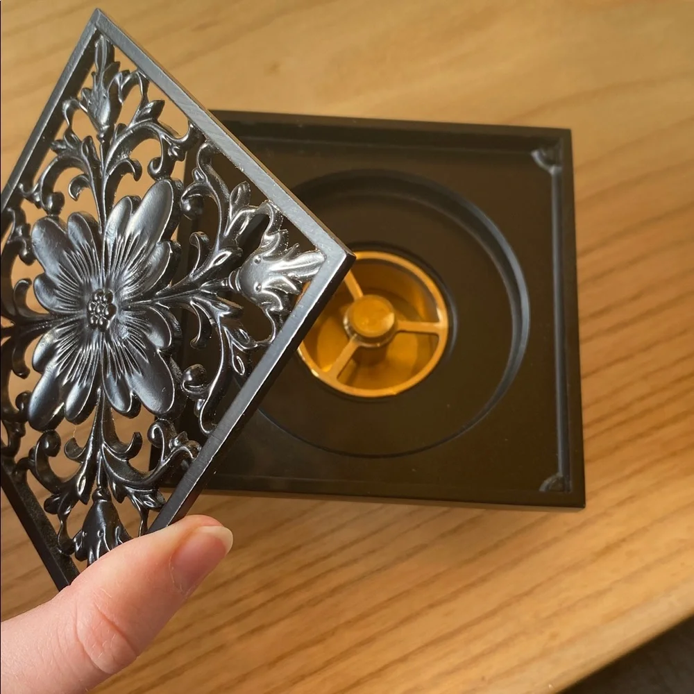 Black Metal Floral Drain Plug 4x4” Bath or Shower